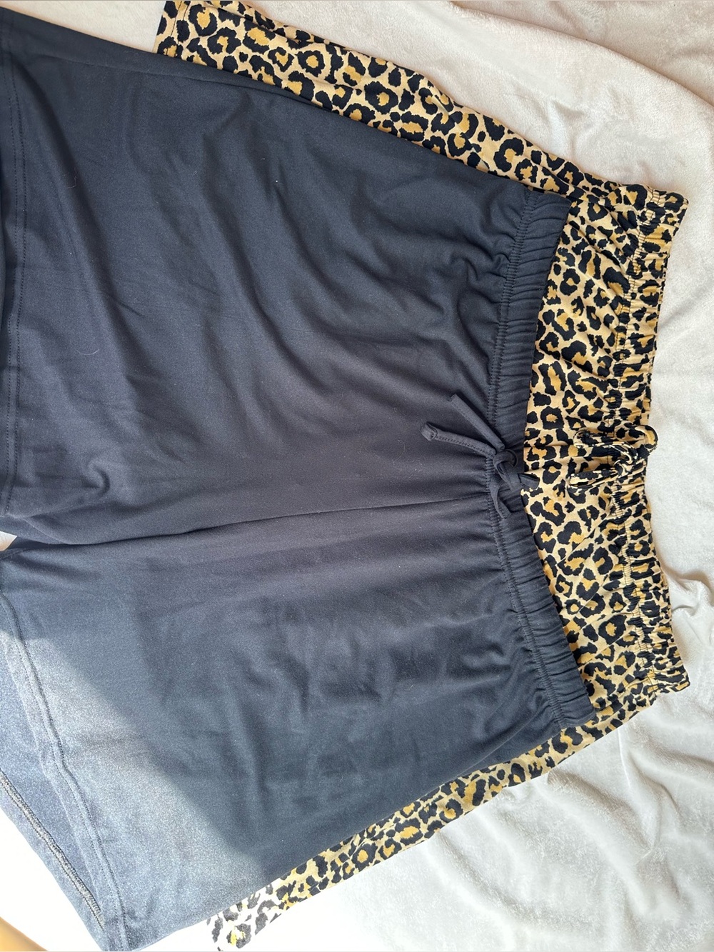 Essentials Black and Leopard Print Lounge Shorts